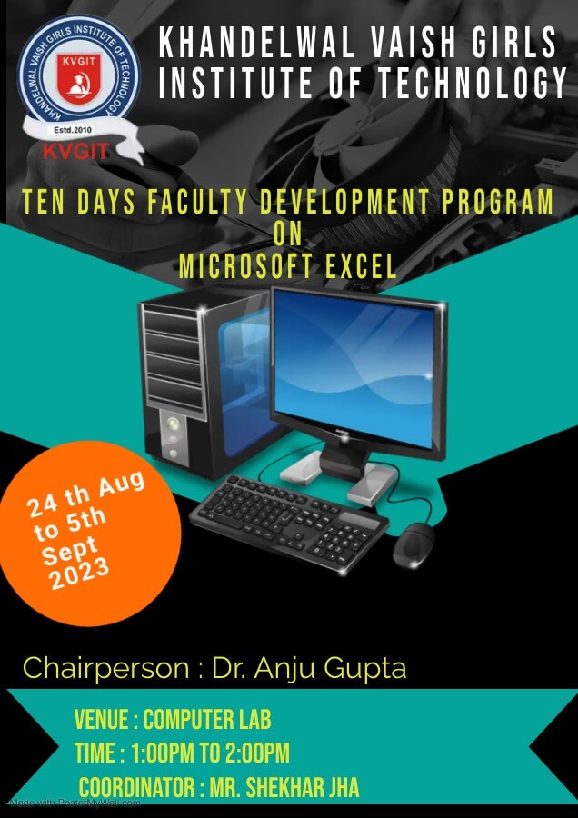 Ten days faculty development program on Microsoft Excel